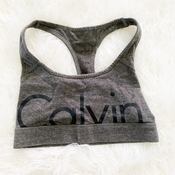 🦋 CALVIN KLEIN Sports Bra Logo Dark Olive Green Size XS - Picture 1 of 4